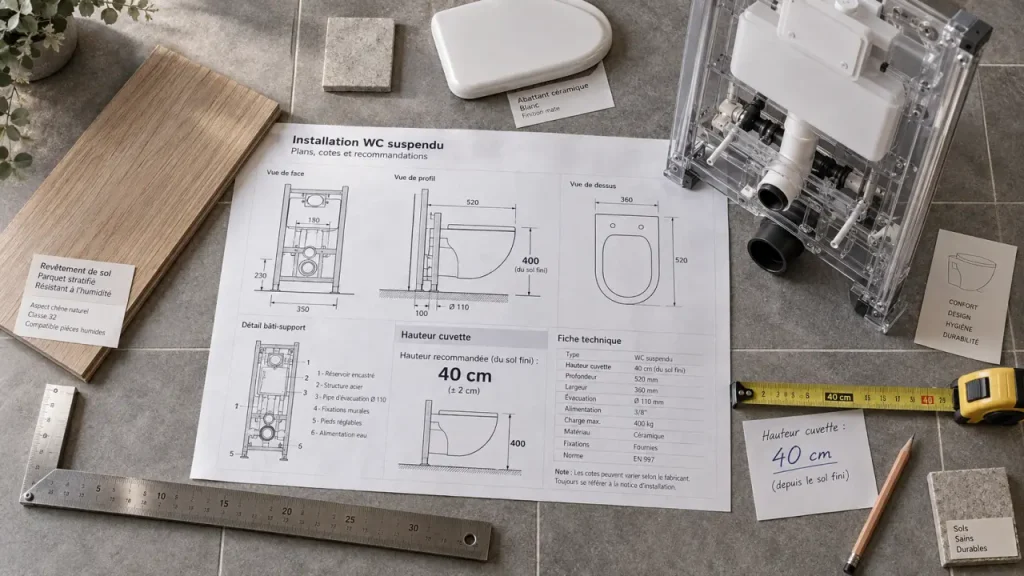 Hauteur toilette suspendu : 40 cm, ou le réglage qui évite une reprise coûteuse