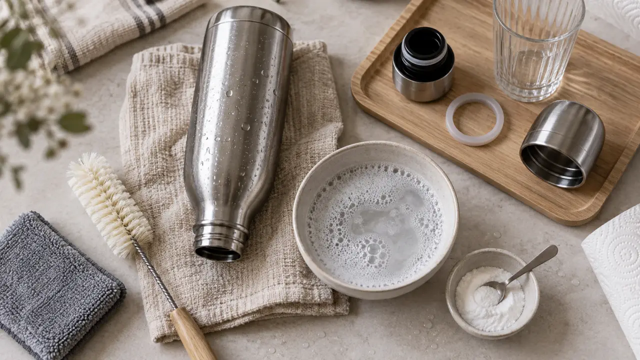 Nettoyer gourde inox : gourde inox ouverte à sécher tête en bas
