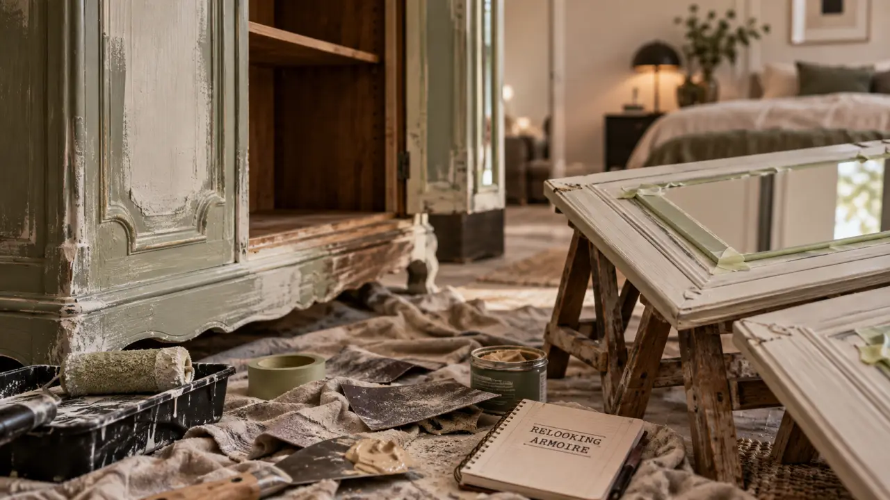 Reuoker une armoire ancienne : décapage et sous-couche, moulures masquées