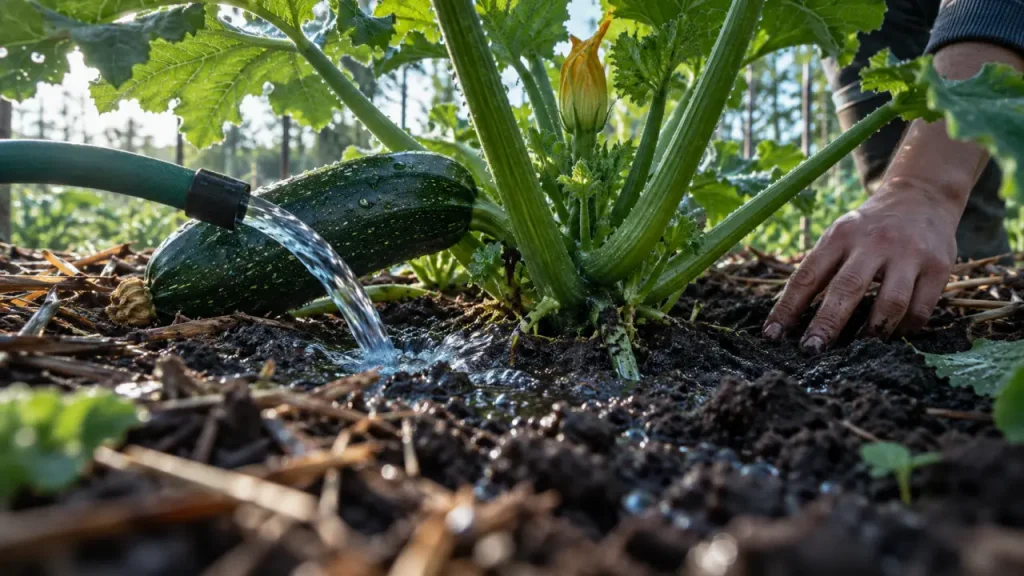 Arrosage de la courgette : un sol frais, pas des racines noyées